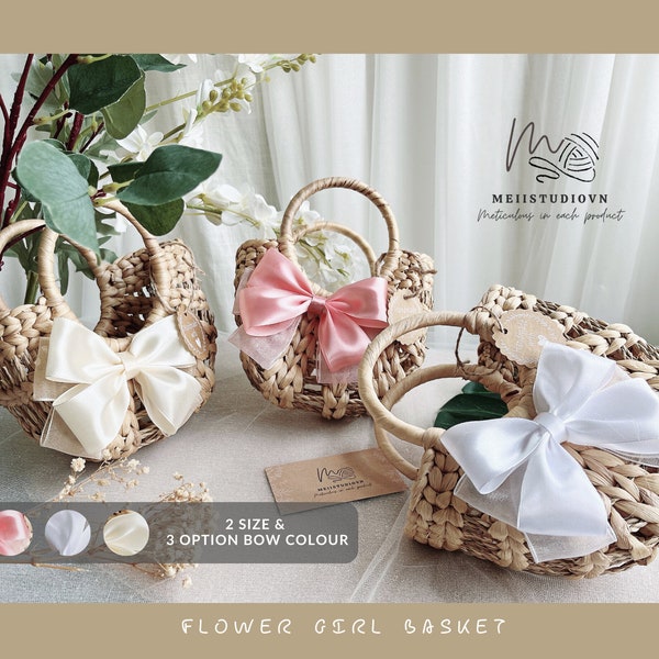 Flower girl basket | Flower girl basket boho | Flower girl basket rustic | Hair bow | Flower girl basket and ring bearer set | Boho wedding
