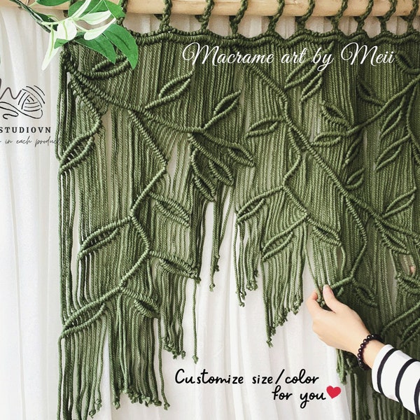 Boho Macrame Leaf Curtain, Doorway Wall Hanging