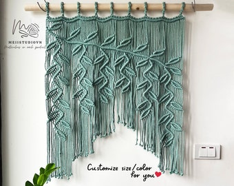 Macrame Leaf Curtain, Boho Doorway Hanging, Green Wall Art