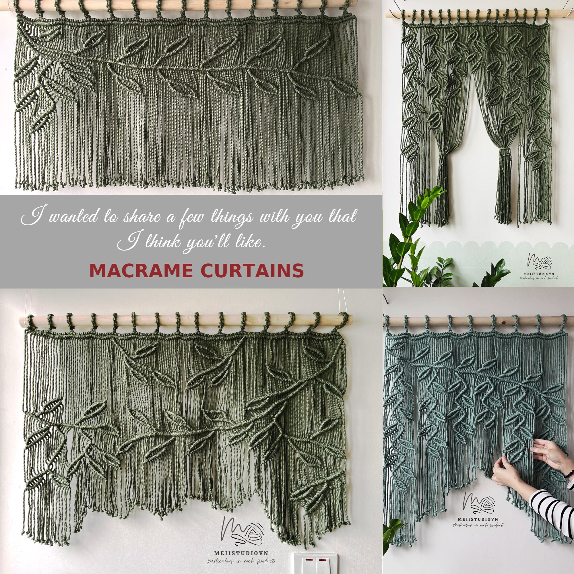 Macrame Window Valance, Green Leaf Curtain, Boho Wall Hanging - Etsy