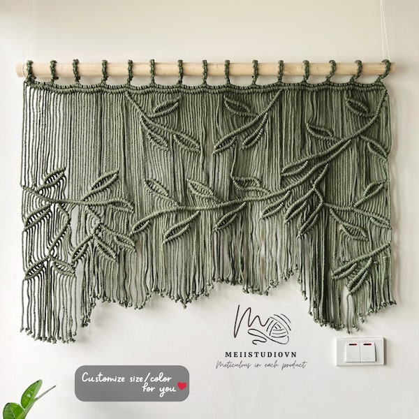 Moss wall art, Macrame Curtain, Macrame Window Valance, Macrame Leaf Window Curtain, Boho curtains, Valances and window treatments