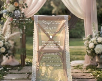 Memorial Wedding Chair Sign, In Loving Memory Banner, Reserved Seat for Loved Ones, Personalized Wedding Aisle Decor, Rustic Linen Organza