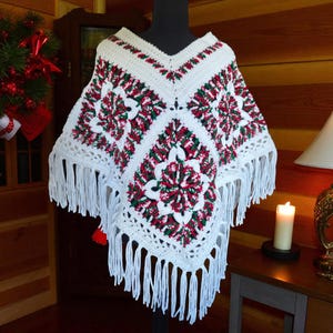 Christmas Poncho with Fringes: Holiday Pullover Sweater