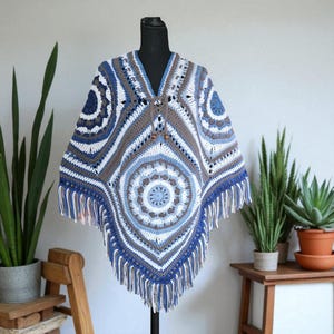 Boho Chic  Poncho with Fringes - Handcrafted Crochet Cape for Her