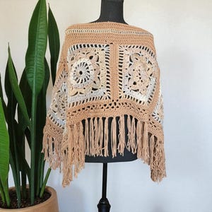 Handmade Crochet Poncho with Fringes - Stylish Mother's Day Present