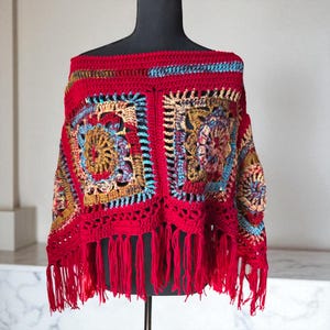 Boho Chic Crochet Poncho with Fringes - Perfect Gift for Mom