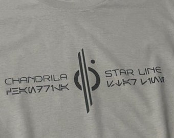 Chandrila Star Lines  English/Aurebesh Sublimated T-Shirt with CSL Logo
