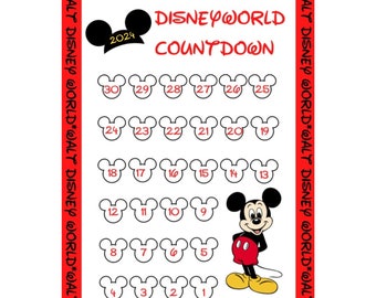 Printable Disneyworld 2024 and now 2025 Travel Countdown Calendar Instant Digital Download