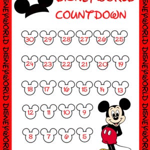 Druckbarer Disneyworld Travel Countdown Kalender Sofortiger digitaler Download