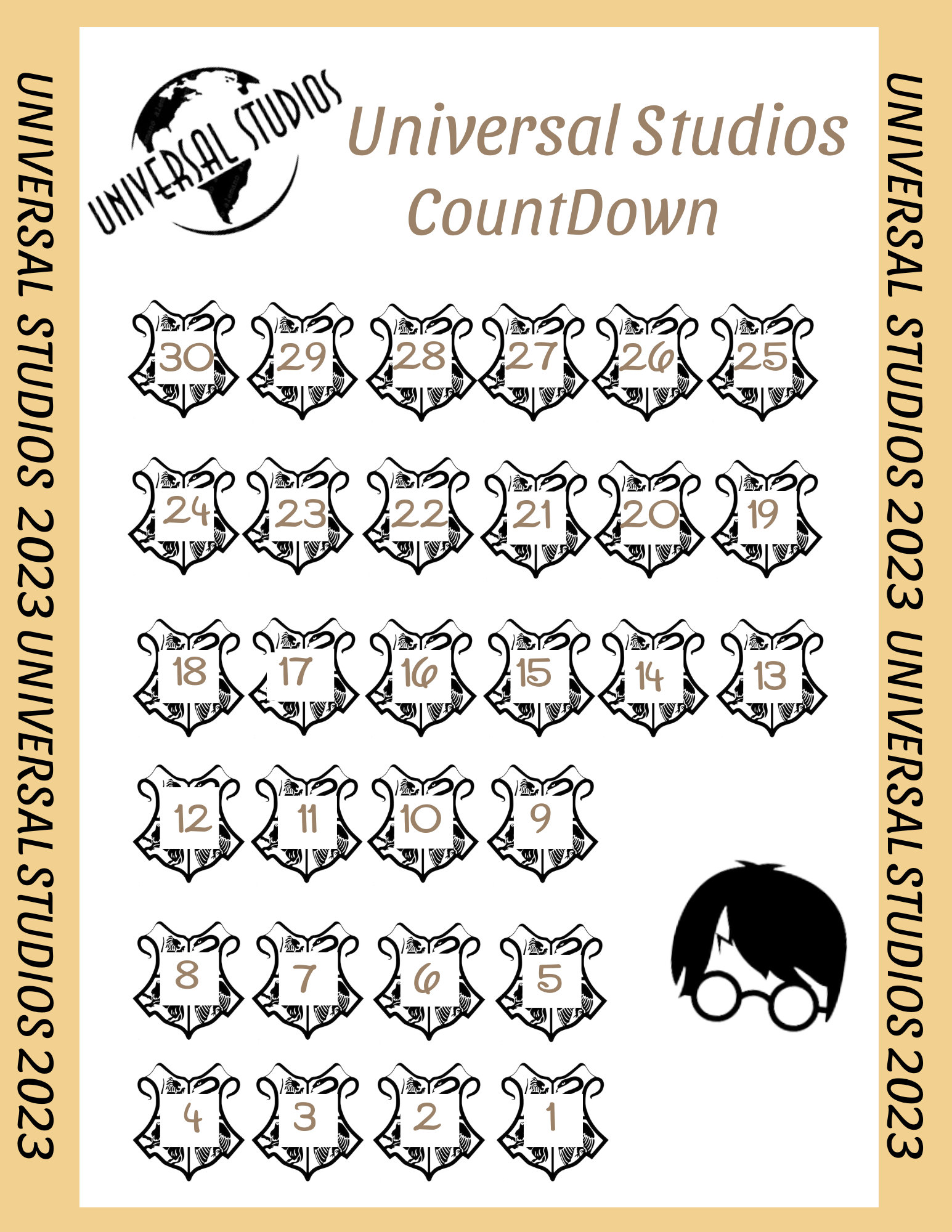 Printable Universal Studios Travel Countdown Calendar Instant Etsy