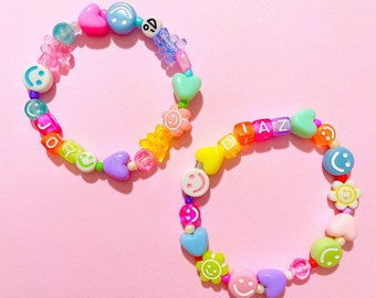 Pulsera de flores sonrientes pastel / pulsera personalizada / pulsera de cuentas de colores / pulsera de la amistad / pulsera Y2K / pulsera de festival