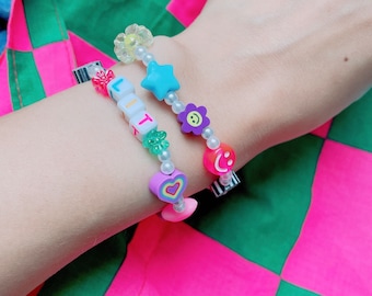 Pulsera de cuentas hecha a mano / Pulsera de cuentas linda / Pulsera de cara sonriente / Pulsera de flores sonrientes / Pulsera linda de verano / Pulsera personalizada
