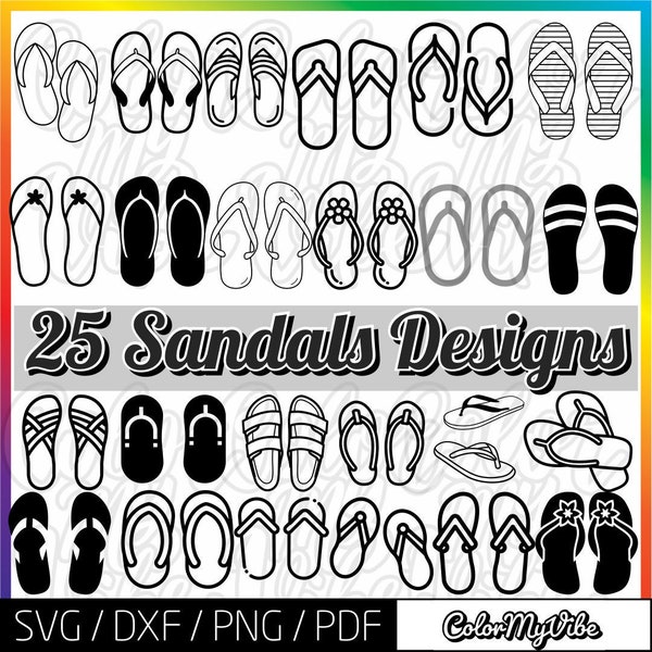 Fichier SVG de sandales, vecteur Flip flop, graphiques pour Silhouette et Cricut, Summer vibes clip art coupe fichiers, conceptions numériques pour les projets de bricolage