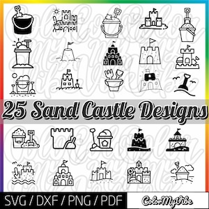 SVG Sand Castle bundle, Beach Silhouette and Cricut vector art designs, Summer clip art for personalized gifts, PNG graphics for DIY project