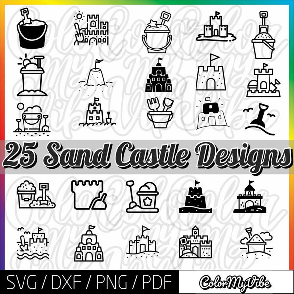 SVG Sand Castle bundle, Beach Silhouette and Cricut vector art designs, Summer clip art for personalized gifts, PNG graphics for DIY project