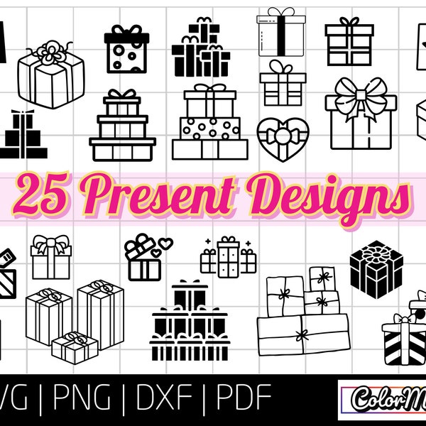 Present SVG designs, Christmas Gift Season Silhouette & Cricut graphics, Winter clip art for personalized gifts, PNG for DIY projects