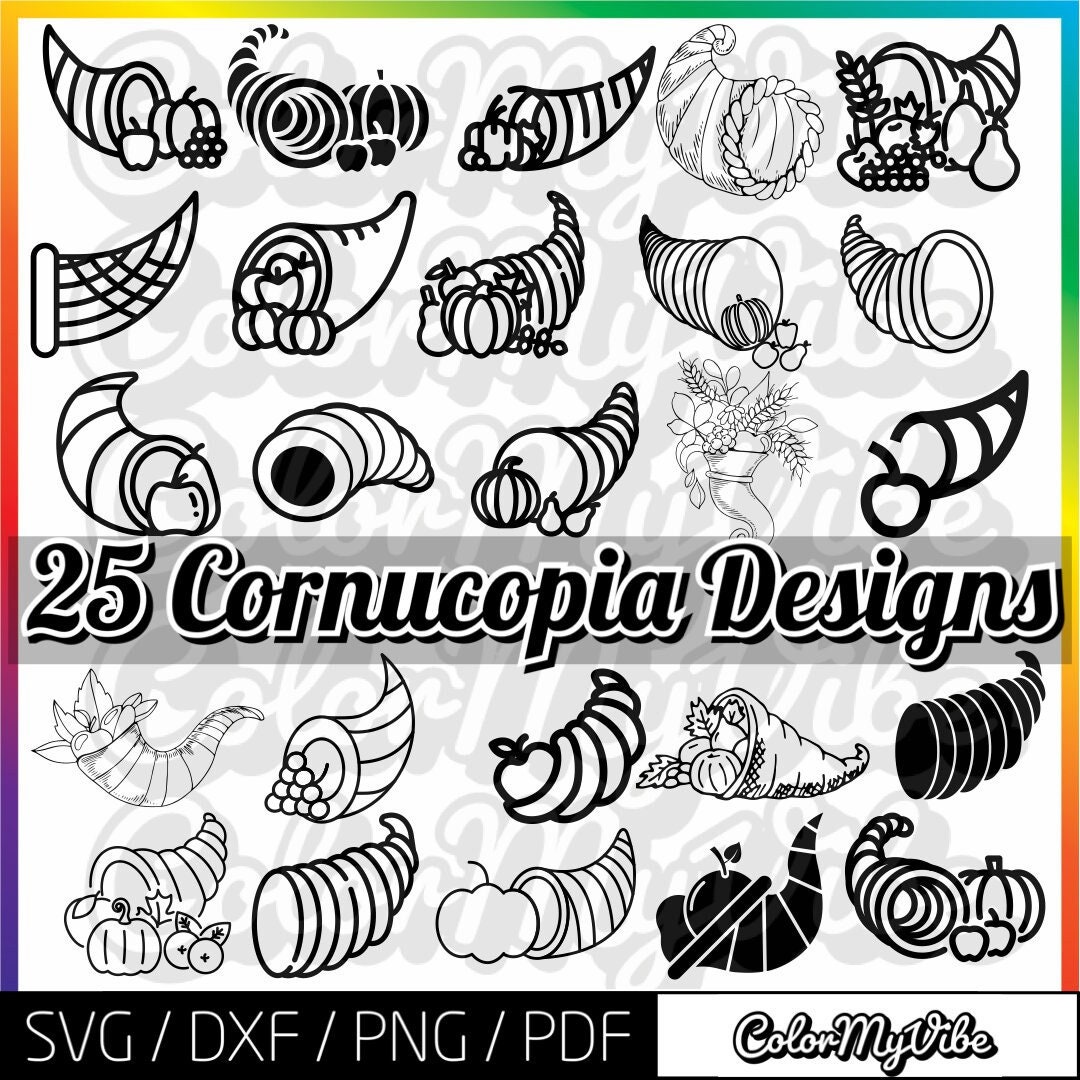 Cornucopia SVG Designs, Thanksgiving Silhouette and Cricut Graphics
