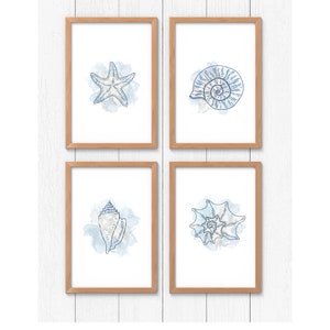 Hamptons Art - Shell Wall Art - Nautical Theme - Home Decor - Hamptons Style - Coastal Style - Digital Print - Printable Art - Blue Art