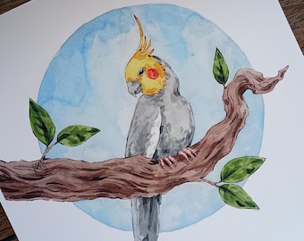 Sunny Cheeks - 8x8 Art Print - Colorful Cockatiel Painting