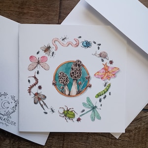 Carte de voeux - Bug Parade - 5 x 5 insectes colorés, carte vierge unique