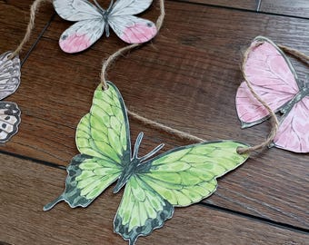 Guirnalda de mariposas: tapiz botánico de papel para pared, decoración de habitaciones y guarderías con estilo cottagecore