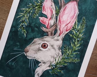 Juniper Jackalope - 8x10 Art Print - Mythical Creature Painting