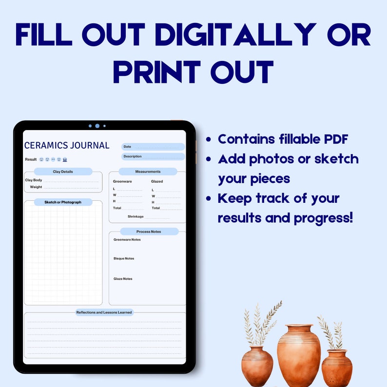 Ceramics Journal Page Printable or Digital Tracker Notebook for Wheel
