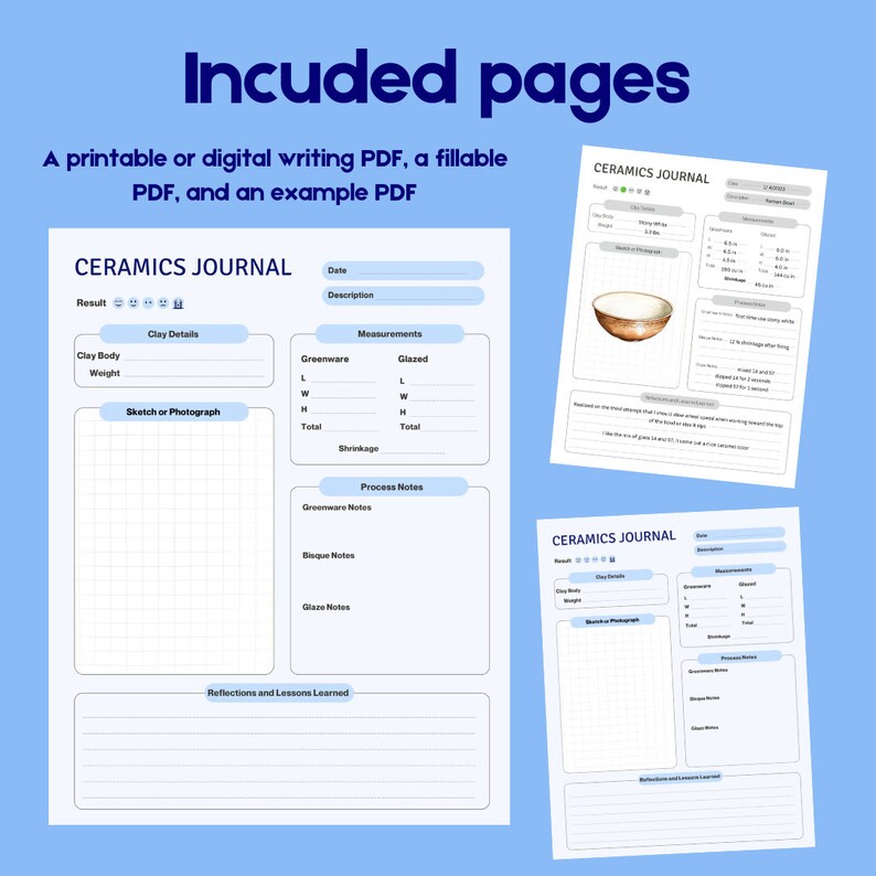 Ceramics Journal Page Printable or Digital Tracker Notebook for Wheel
