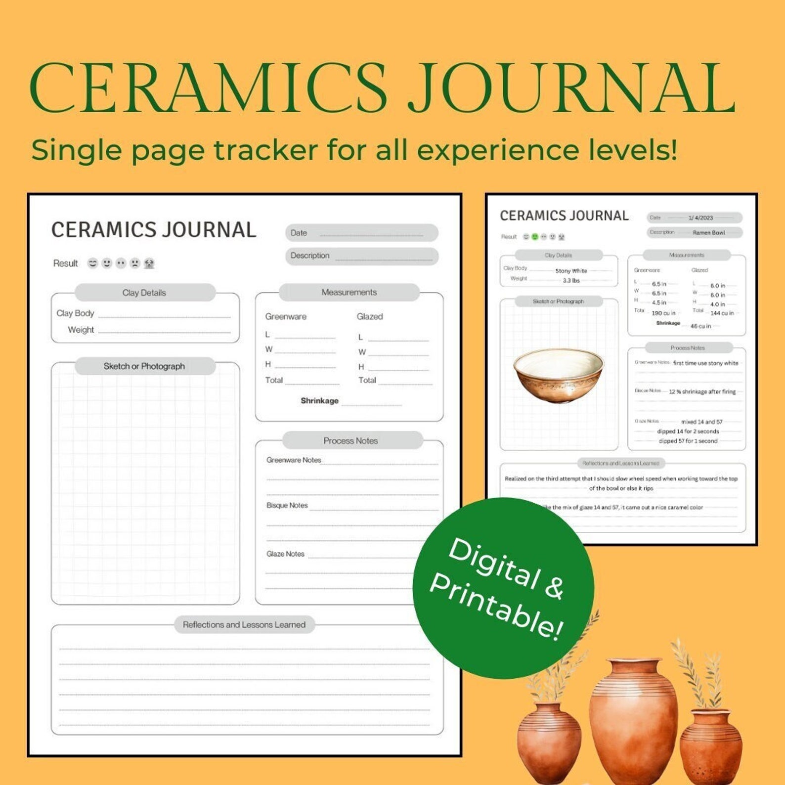 Ceramics Journal Page - Printable or Digital Tracker Notebook for Wheel Throwing Pottery Planner ...