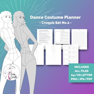 Front + back croquis & dance costume designer planner set 2 printable