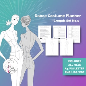 Front + back croquis & dance costume designer planner set 5 printable