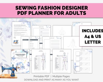 Sewing planner designer PDF printable instant download includes 8 adult croquis various body shapes men women unisex