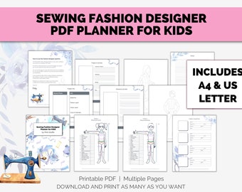 Sewing planner designer PDF printable instant download includes 8 child kids croquis various body shapes and ages girl boy unisex