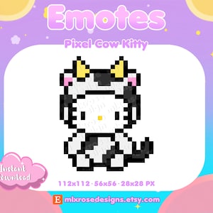 Plushie Pixel Kitty Cow for Twitch Streamers, Discord, YouTube | Pixel Emotes, Pokémon Emote, Overlays, Alerts, Animated Screens