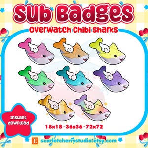 Insignias de suscripción/bit de tiburón chibi mítico Juno de Overwatch 2 - Twitch - Discord - Transmisión / Chibi, Kawaii, Lindo / Insignias de suscripción de tiburón / Emotes de Overwatch