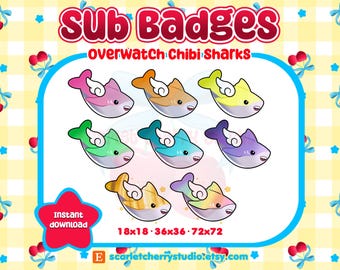 Overwatch 2 Juno Mythic Chibi Shark Sub/Bit Badges - Twitch - Discord - Stream | Chibi, Kawaii, Cute | Shark Sub Badges | Overwatch Emotes