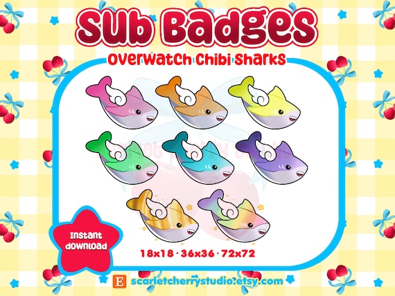 Overwatch 2 Juno Mythic Chibi Shark Sub/Bit Badges - Twitch - Discord - Stream | Chibi, Kawaii, Cute | Shark Sub Badges | Overwatch Emotes