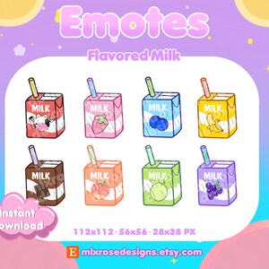 Twitch-emotes met gearomatiseerde melk / Milk-emotes / Emotes voor streamers / Discord-emoji