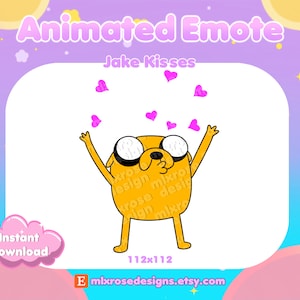 Emote animado de Jake besa a Hora de Aventuras para streamers de Twitch, Discord, YouTube, Kick / Emotes de Jake el Perro / Alertas de Stream