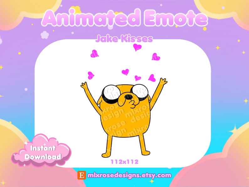 Jake Kisses Adventure Time Animated Emote for Twitch Streamers, Discord, YouTube, Kick Jake the Dog Emotes Stream Alerts image 1