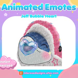Jeff the Shark Bubble Heart Animated Emote | Twitch Emotes | Animated Emotes Twitch | Shark Emotes