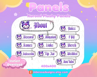 Purple Chain Kuro Plushy Panels | Cute Pink Bunny Stream Panels | Twitch Overlays, Panels, Alerts, Animated Screens | Kawaii Layout Panels