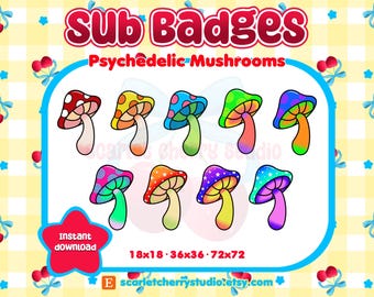 Psychedelic Mushroom Sub/Bit Badges - Twitch - Discord - Stream