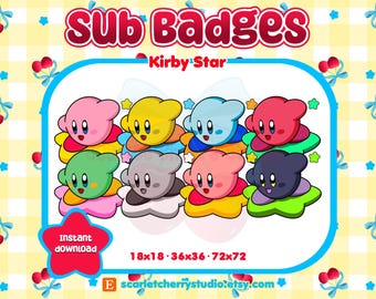 Kirby Star Poyo Subscriber Badges for Twitch Streamers, Discord, YouTube | Cute, Kawaii | Kirby Emotes