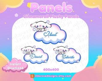 White and Blue Cloud Bunny Plushy Panels | Cute Stream Panels | Twitch Overlays, Panels, Alerts, Animated Screens | Kawaii Layout Panels