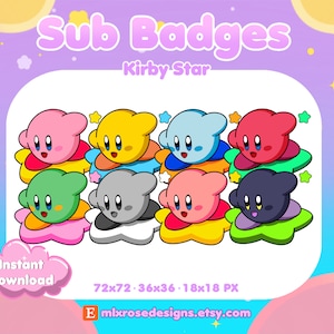 Kirby Star Poyo Subscriber Badges for Twitch Streamers, Discord, YouTube | Cute, Kawaii | Kirby Emotes