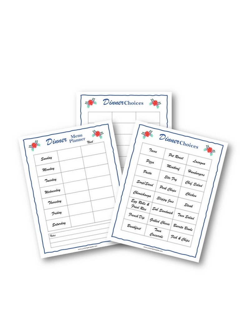 Quick & Easy DINNER MENU PLANNER, Fillable, Editable, Printable, Easy