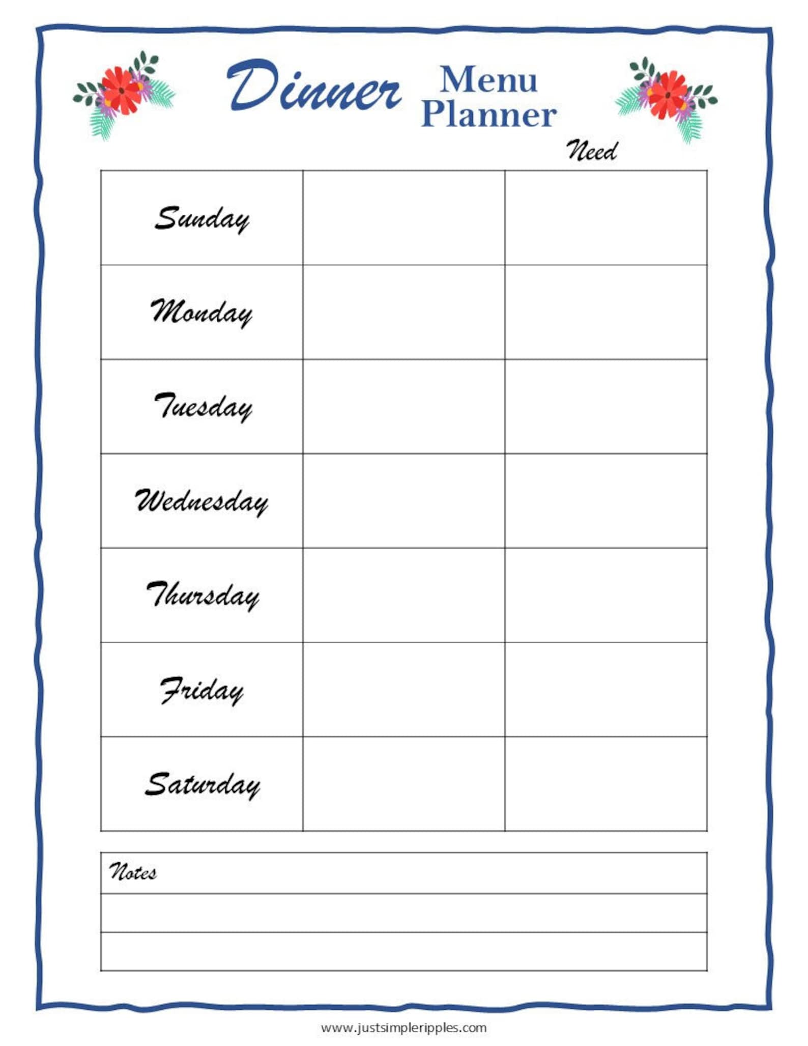 Quick & Easy DINNER MENU PLANNER, Fillable, Editable, Printable, Easy ...