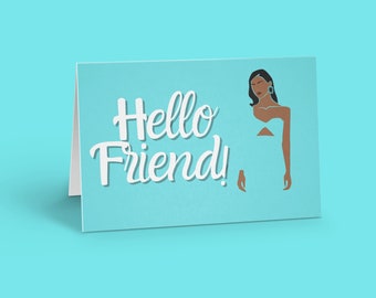 Pretty Blue Collection Black Woman Hello Hi Hey Greeting Cards