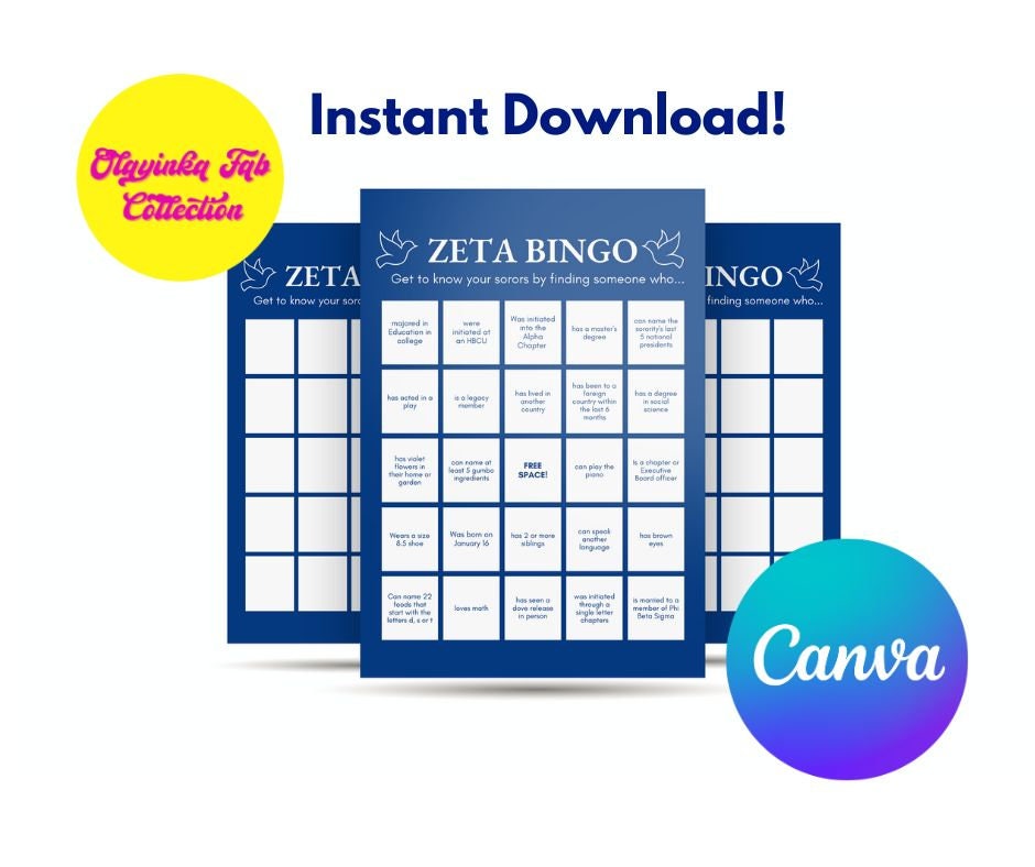 Zeta Phi Beta Sorority Bingo Game Zetas Retreat Activity Zphi Etsy